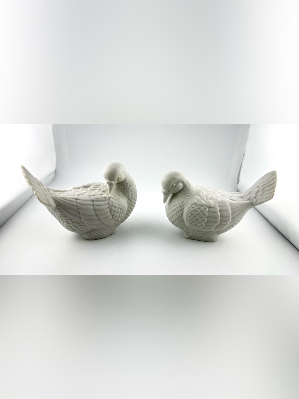 Vintage Pair of White Bisque Porcelain Dove Figurines